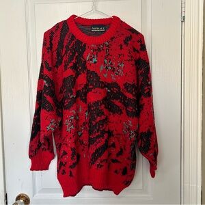 Asphalt Vintage Vibrant Red and Black Crewneck Sweater MenWomen Geometry Crochet